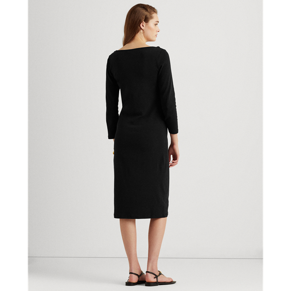 Black Ribbed Stretch Cotton Dress Lauren 5