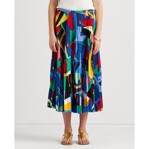 Polo Black Multi Print Pleated Crepe Skirt Lauren 3