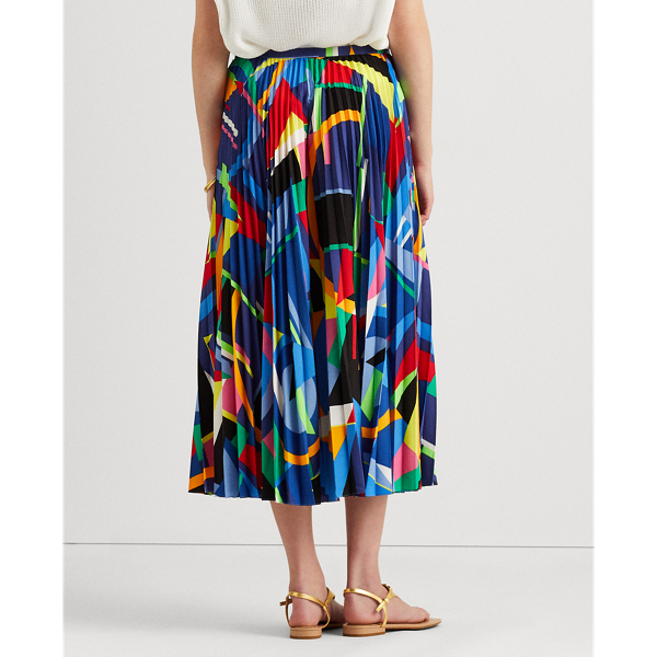 Polo Black Multi Print Pleated Crepe Skirt Lauren 4