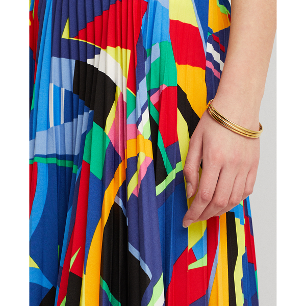 Polo Black Multi Print Pleated Crepe Skirt Lauren 5