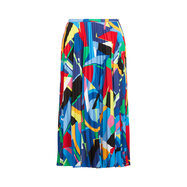 Polo Black Multi Print Pleated Crepe Skirt Lauren 2