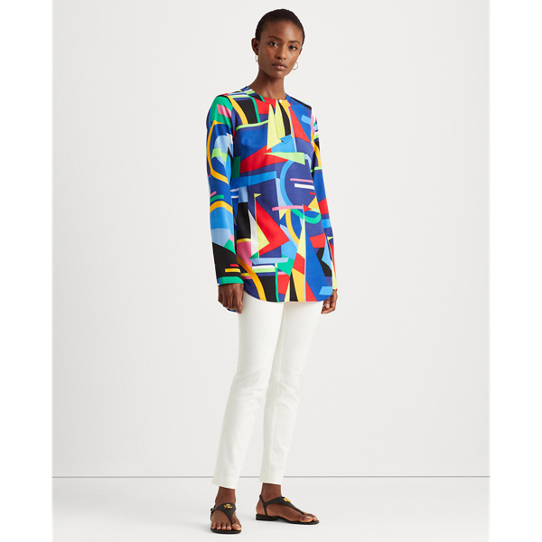 Polo Black Multi Print Crepe Long-Sleeve Tunic Lauren 3