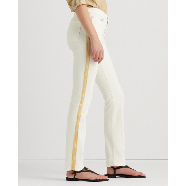 White Wsh Gold-Trim Straight Mid-Rise Jeans Lauren 5