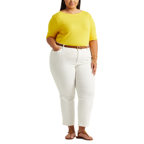Athletic Gold Stretch Cotton Boatneck T-Shirt Lauren Woman 3