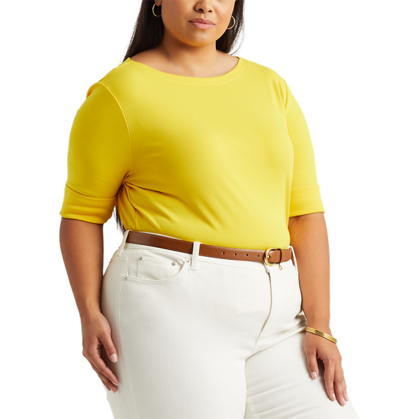 Athletic Gold Stretch Cotton Boatneck T-Shirt Lauren Woman 4
