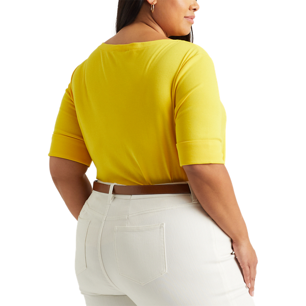 Athletic Gold Stretch Cotton Boatneck T-Shirt Lauren Woman 5