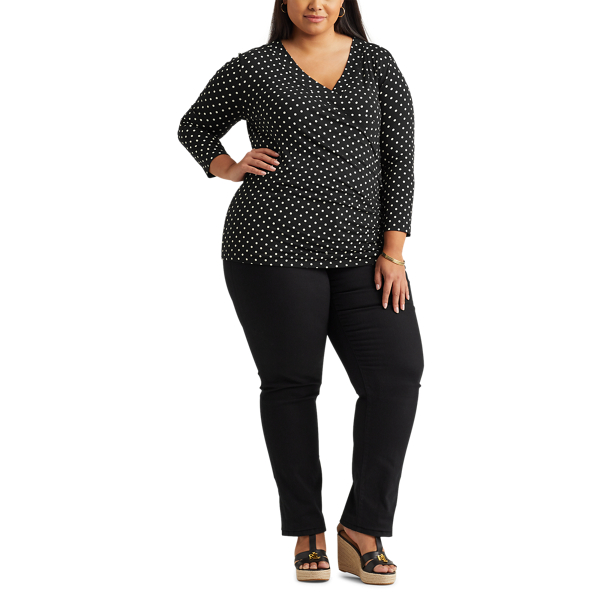Polo Black/White Polka-Dot Wrap-Style Jersey Top Lauren Woman 2