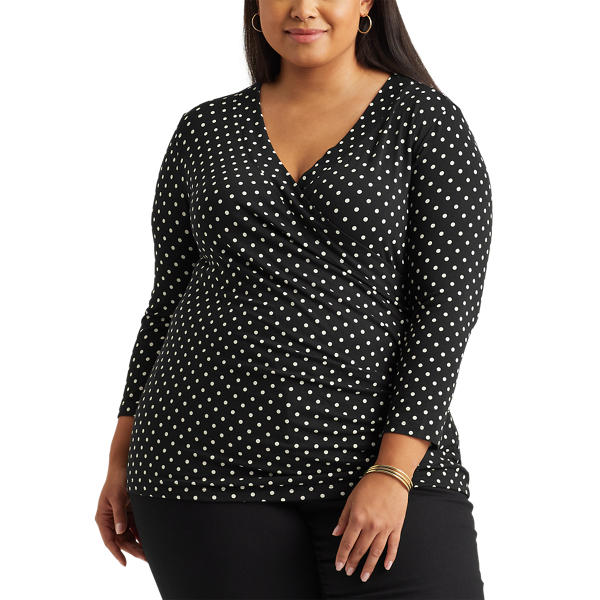 Polo Black/White Polka-Dot Wrap-Style Jersey Top Lauren Woman 3