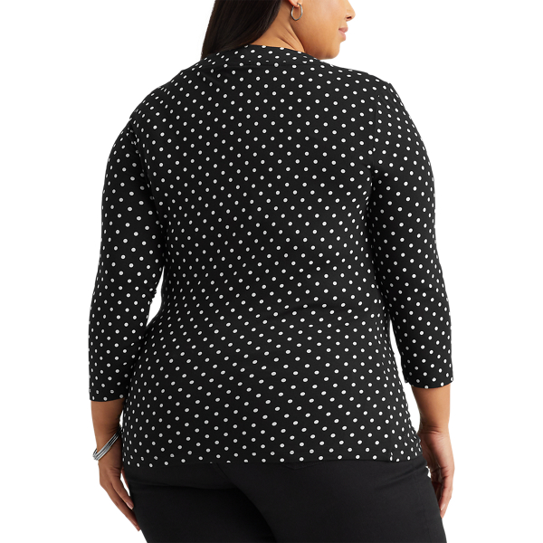 Polo Black/White Polka-Dot Wrap-Style Jersey Top Lauren Woman 4