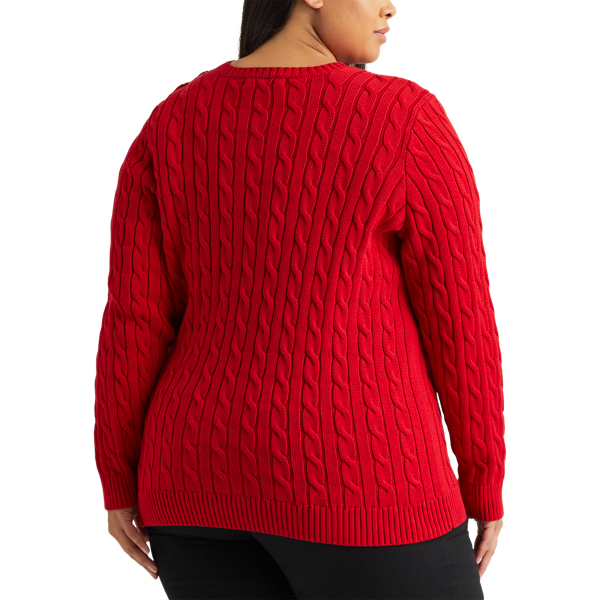 Lipstick Red Button-Trim Cable-Knit Jumper Lauren Woman 4