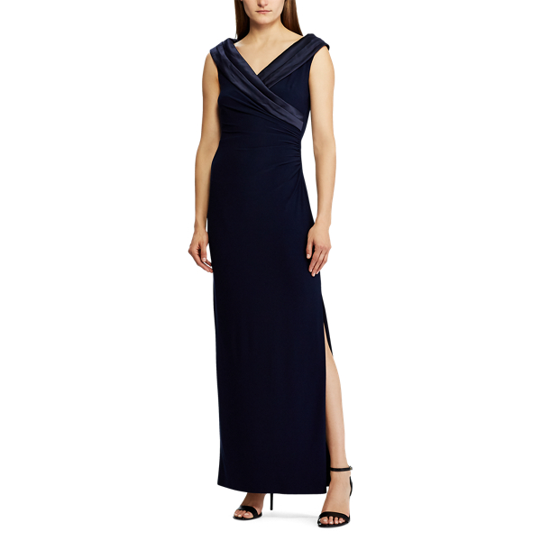 Lighthouse Navy Jersey Off-the-Shoulder Gown Lauren 4