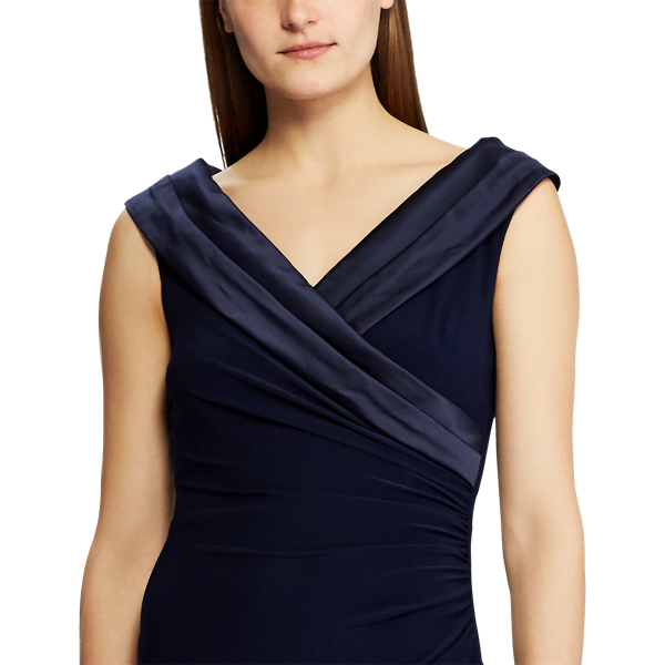 Lighthouse Navy Jersey Off-the-Shoulder Gown Lauren 5