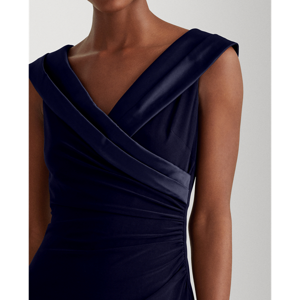 Lighthouse Navy Jersey Off-the-Shoulder Gown Lauren 7
