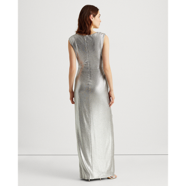Dark Grey/Silver Ruffle-Trim Metallic Gown Lauren 4