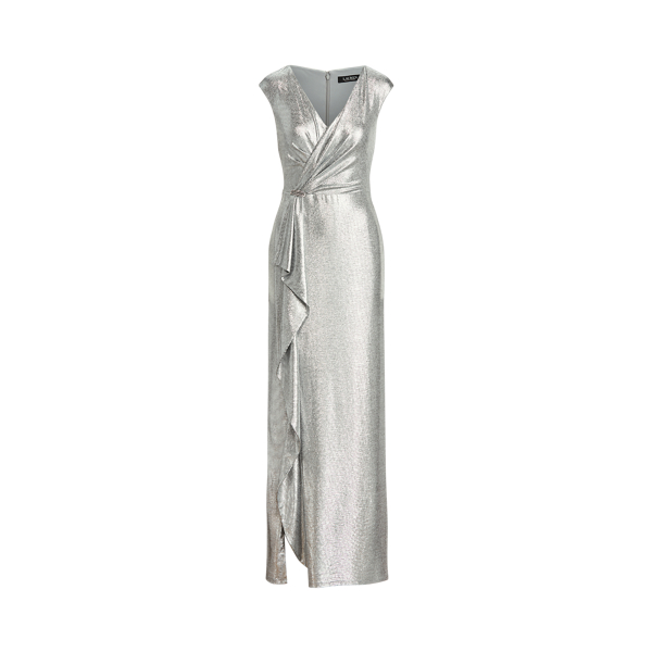 Dark Grey/Silver Ruffle-Trim Metallic Gown Lauren 2