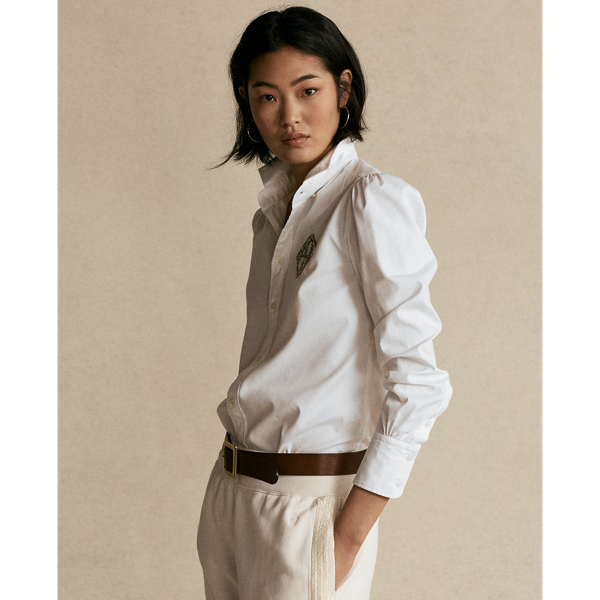 White Beaded-Monogram Oxford Shirt Polo Ralph Lauren 5