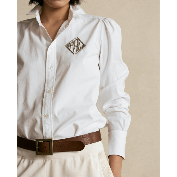 White Beaded-Monogram Oxford Shirt Polo Ralph Lauren 7