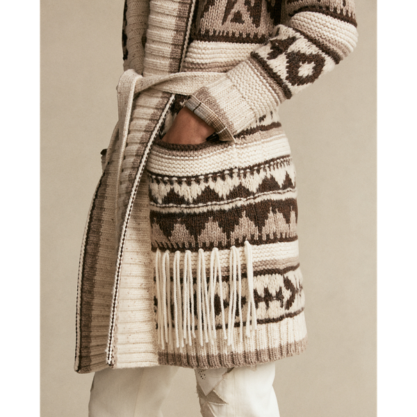 Oatmeal Multi Fringe-Trim Shawl Cardigan Polo Ralph Lauren 6