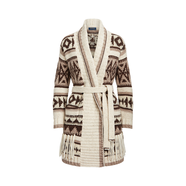Oatmeal Multi Fringe-Trim Shawl Cardigan Polo Ralph Lauren 2