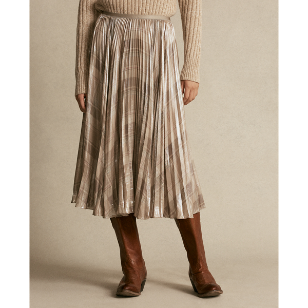 Tan Multi Plaid Metallic Plaid Pleated Skirt Polo Ralph Lauren 4