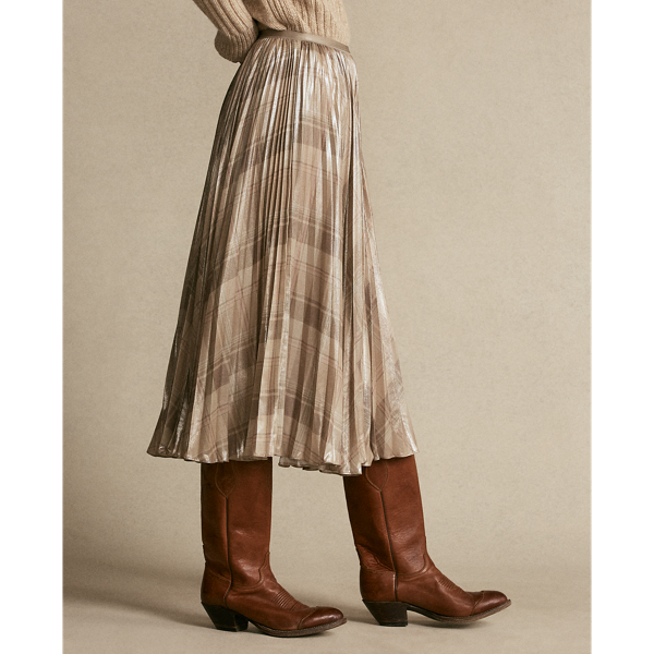 Tan Multi Plaid Metallic Plaid Pleated Skirt Polo Ralph Lauren 5