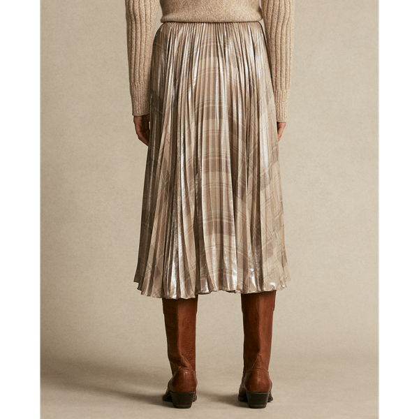 Tan Multi Plaid Metallic Plaid Pleated Skirt Polo Ralph Lauren 6