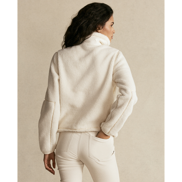 Clubhouse Cream Leather-Trim Fleece Zip Jacket Polo Ralph Lauren 5