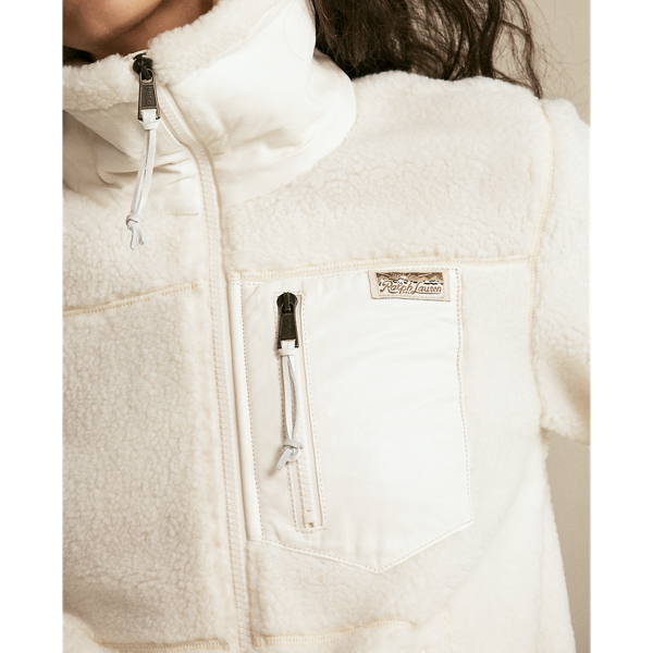 Clubhouse Cream Leather-Trim Fleece Zip Jacket Polo Ralph Lauren 6