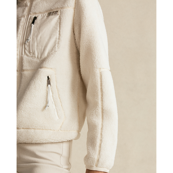 Clubhouse Cream Leather-Trim Fleece Zip Jacket Polo Ralph Lauren 7