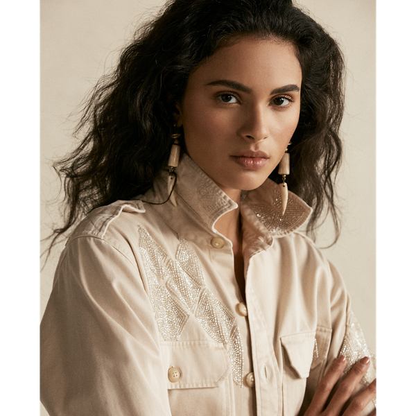 Full Cream Beaded Cotton Twill Shirt Polo Ralph Lauren 7