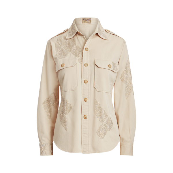 Full Cream Beaded Cotton Twill Shirt Polo Ralph Lauren 2