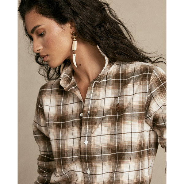 Brown/Tan Classic Fit Plaid Shirt Polo Ralph Lauren 6