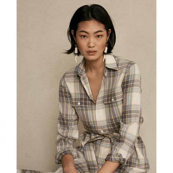 Grey/Yellow Plaid Belted Shirtdress Polo Ralph Lauren 4