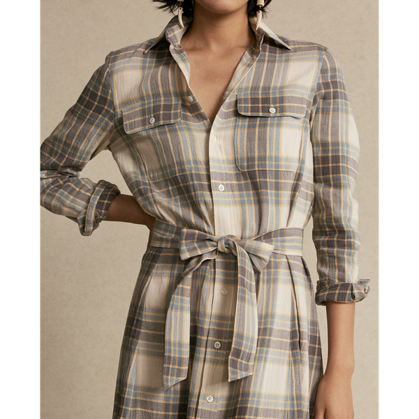 Grey/Yellow Plaid Belted Shirtdress Polo Ralph Lauren 6