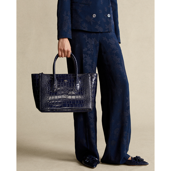 Navy Embossed Medium Sloane Satchel Polo Ralph Lauren 6