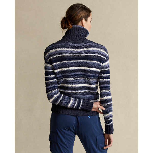 Blue Multi Striped Buttoned-Placket Turtleneck Polo Ralph Lauren 5