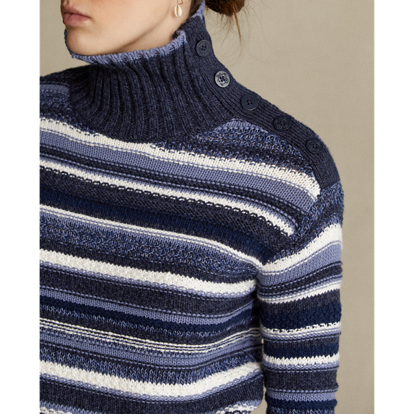 Blue Multi Striped Buttoned-Placket Turtleneck Polo Ralph Lauren 6