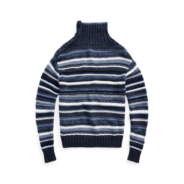 Blue Multi Striped Buttoned-Placket Turtleneck Polo Ralph Lauren 2