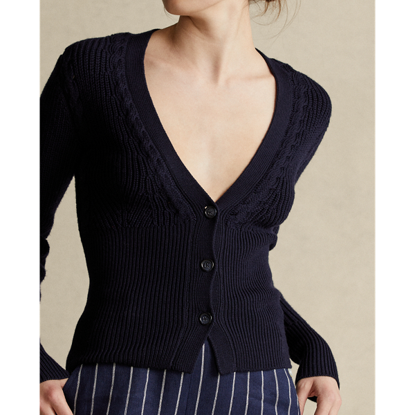 Navy Ribbed Merino Wool Cardigan Polo Ralph Lauren 6