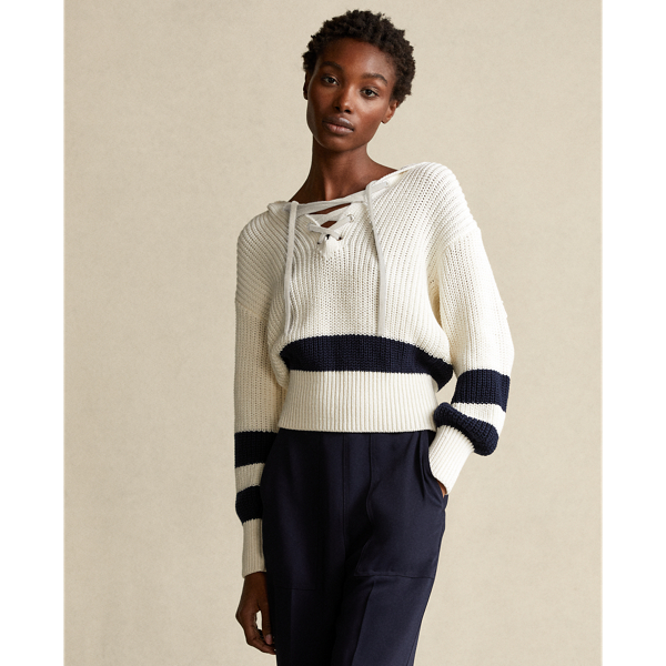 Cream/Navy Cotton Lace-Up Jumper Polo Ralph Lauren 4