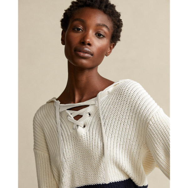 Cream/Navy Cotton Lace-Up Jumper Polo Ralph Lauren 6