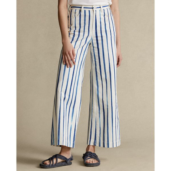 898 White/Navy Stripe Striped Wide-Leg Pant Polo Ralph Lauren 4