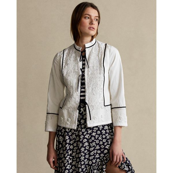 White Cotton Twill Lace Jacket Polo Ralph Lauren 5