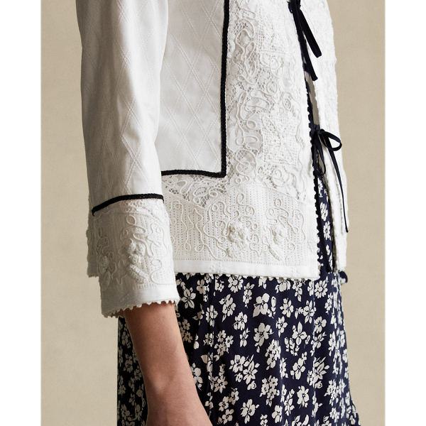 White Cotton Twill Lace Jacket Polo Ralph Lauren 7