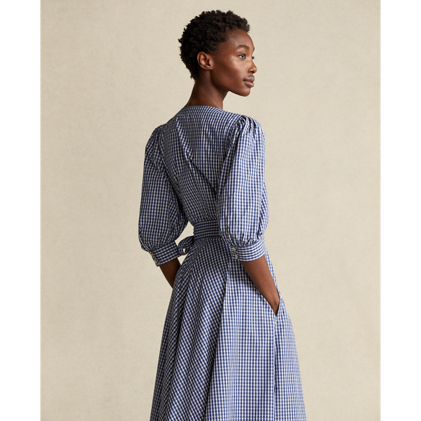 Blue/White Plaid Gingham Cotton Wrap Dress Polo Ralph Lauren 5