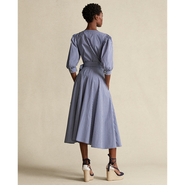 Blue/White Plaid Gingham Cotton Wrap Dress Polo Ralph Lauren 6