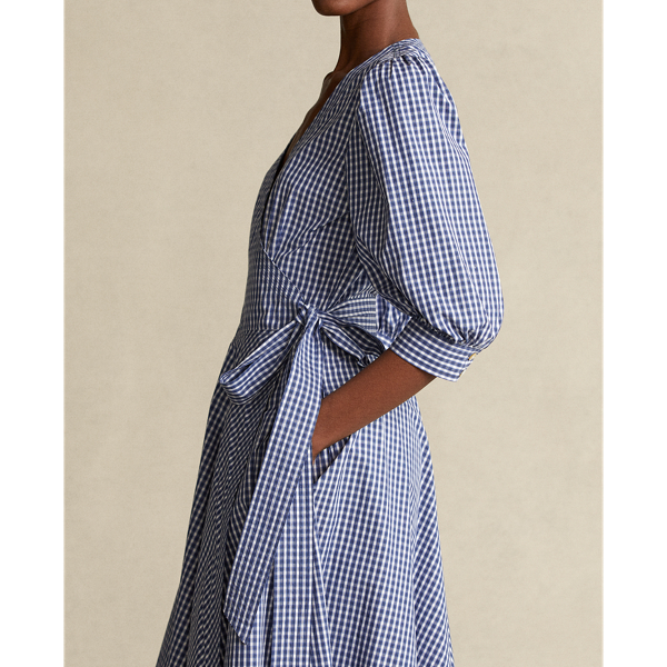 Blue/White Plaid Gingham Cotton Wrap Dress Polo Ralph Lauren 7