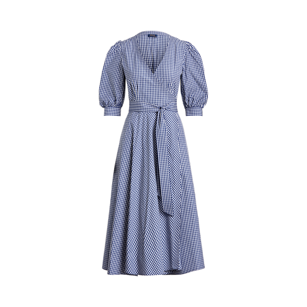 Blue/White Plaid Gingham Cotton Wrap Dress Polo Ralph Lauren 2