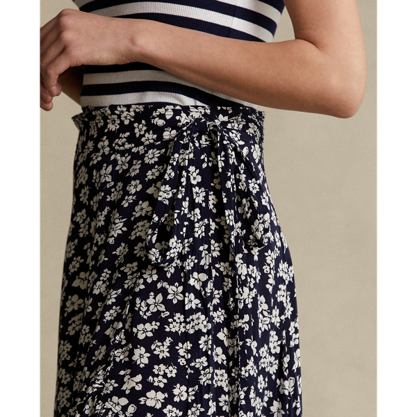Navy/Cream Floral Floral Crepe Wrap Skirt Polo Ralph Lauren 5