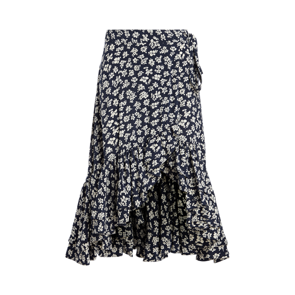 Navy/Cream Floral Floral Crepe Wrap Skirt Polo Ralph Lauren 2